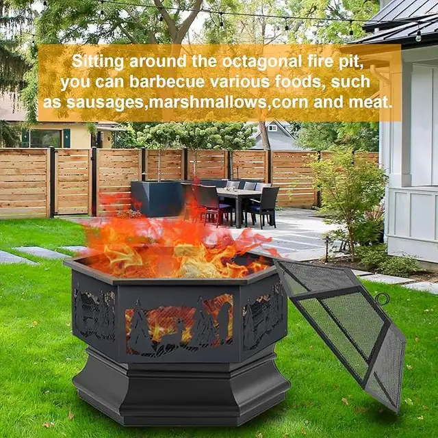 Hexagon Outdoor Fire Pit Wood Burning Outdoor Fireplace with Po in Patio & Garden Furniture in City of Toronto - Image 4