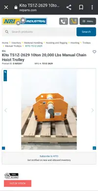 * KITO 10 Ton 20,000LB Flat Flange Trolley *
