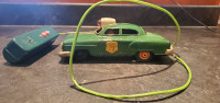 Vintage Dick Tracy Car Wired Remote Control Green Chevy Tin 1949