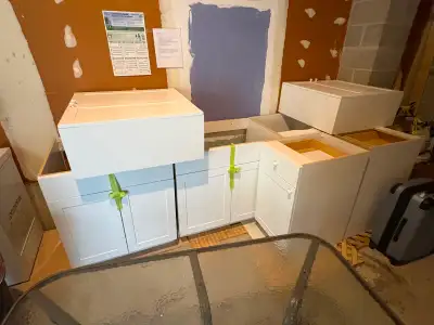 Hampton bay (home depot) kitchen cabinets barely used, View more