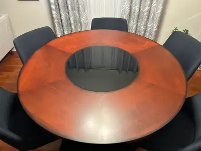 Round Wood  Dining Table Counter Height w/Glass Lazy Susan, View more