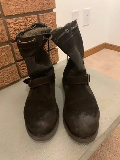 Dark Brown Suede Leather Boots Size 9.5, View more