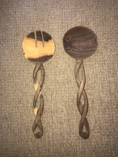 Vintage Hand Carved Wood Spoon and Fork.Kitchen Utensils, View more