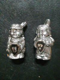Antique  INDIAN Girl and Boy Pewter Salt and Pepper Shakers.