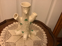 Vintage Irish Belleek Tree Trunk Shamrock Porcelain Vase