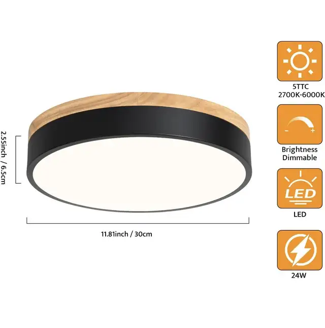 Yiisem Dimmable Wood LED Flush Mount Ceiling Light in Indoor Lighting & Fans in City of Toronto - Image 6