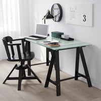 Ikea GLASHOLM Glass Table + ODDVALD Trestle Legs + free Chair