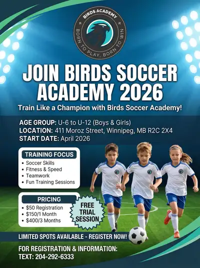 Join Birds Soccer Academy in 2026 to train like a champion! Our program is designed for kids aged U-...