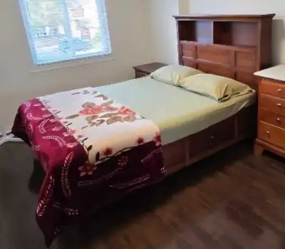 Solid wood Double bed with 3 drawers and book shelf in headboard, View more