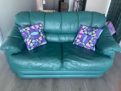 Teal Leather Loveseat, View more
