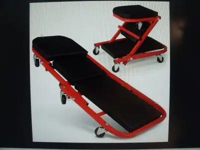New. Heavy-Duty 2-in-1 Garage Creeper and Seat, Adjustable Rolling Folding Chair with 6 2.5" Wheels,...