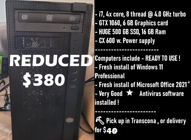 2 Gaming computers, 1 gaming Laptop (GTX 1650) in Desktop Computers in Winnipeg - Image 3