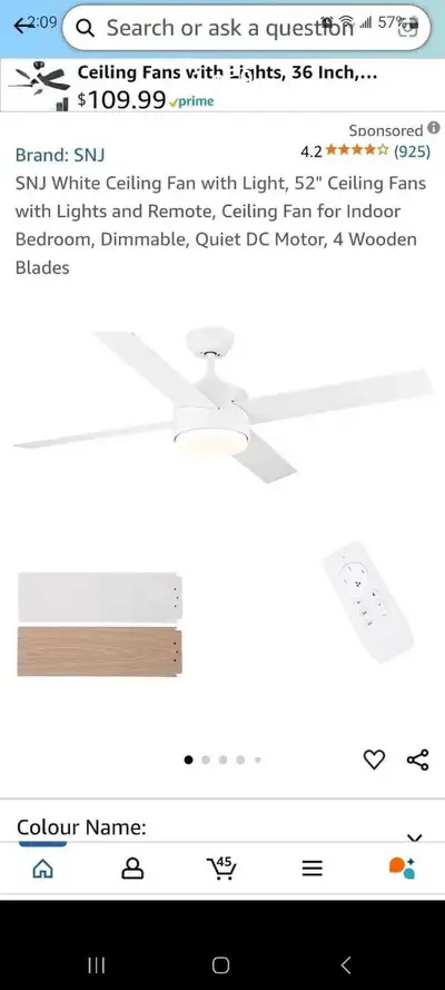 Brighten your space with this new, in-box SNJ white ceiling fan, boasting a 52-inch span, integrated...