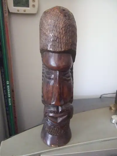 vintage carved wood statue, View more