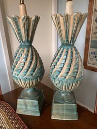 Vintage 1956 Mid-Century C. Parker Tiki Pineapple Table Lamps
