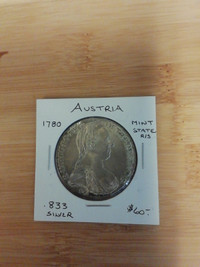 1780 Austria     mint state R/S .833 silver   coin