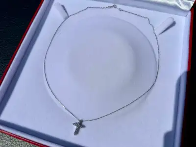 #805 - 14kt White Gold, CZ Cross & 18” Necklace, View more