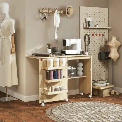 Natural wood sewing Machine table , Folding Sewing Table Storag, View more