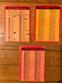 1973/74 OPC hockey 9 cards good condition + 3 marked checklists
