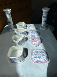 Ceramic Trinket Boxes and Candlestick Holders