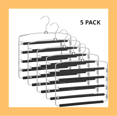 5 Layers Space Saving Hangers, Non-Slip, Padded Swing Arm, Steel, View more