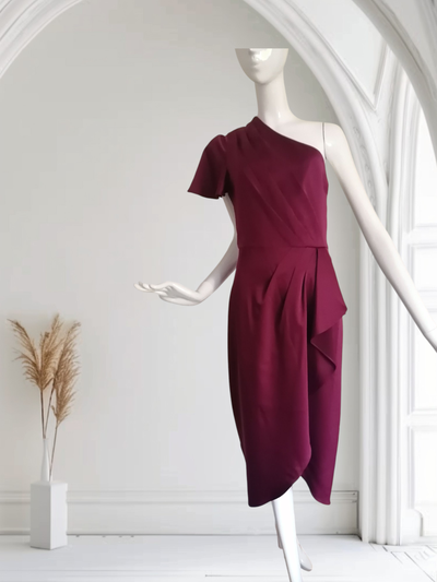 New Ted Baker One-Shoulder Burgundy Dress Size 2, View more