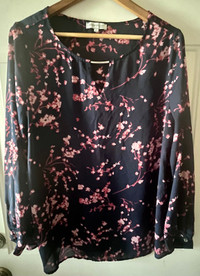 Marie Claire Long Sleeve Blouse • Navy & Pink • Large