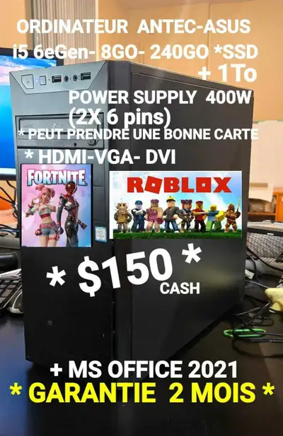 ORDINATEUR GAMING *DÉBUTANT -i5 6eGen- 8Go- 240go + 1To, View more