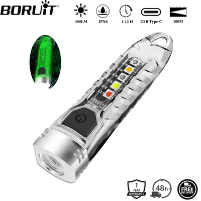 BORUiT V1 400LM UV Keychain LED Flashlight EDC Rechargeable Waterproof Fluorescent Work Light Campin...