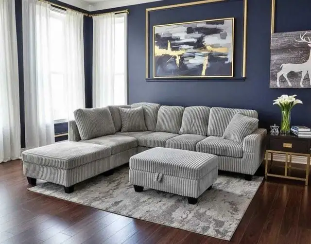 6 Seater Corduroy Sectional Sofa + Ottoman  in Couches & Futons in Kingston - Image 2