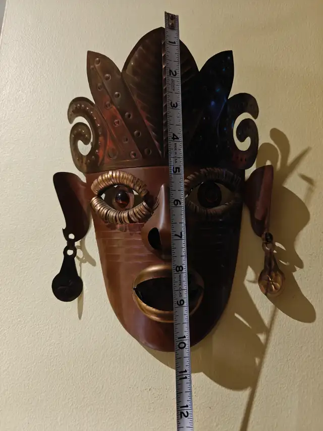 Vintage Mexican Copper Mask Walk Art Glass Eyes62865712219010123