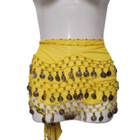 Yellow Belly Dance Skirt Scarf Dancing Hip Sash with Gold Coins