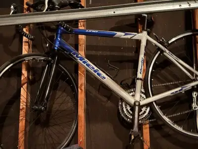 Road bike and trainer, View more