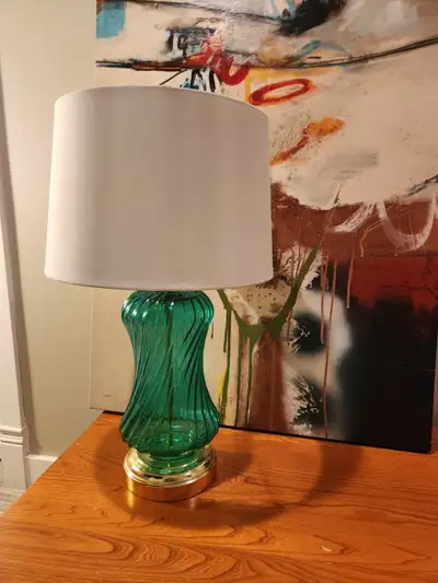 RARE VINTAGE aqua Green Glass MID-CENTURY Table Lamp, Voir plus