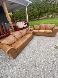 Distressed Tan Leather Couches