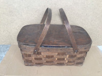 Old vintage Oak wood splint basket w handles