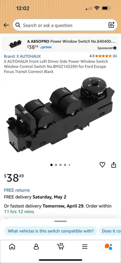 Power Window Switch Driver Side – Ford Escape / Focus / Transit , View more