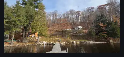 Cleared waterfront lot on diamond lake, 2003 24" jayco 5th wheel trailer, with slide out. New built...