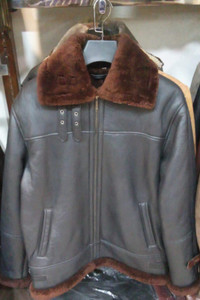 Mens Bomber Aviator Real Leather Jacket with original Fur