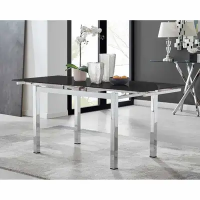 NEW Furniture Box Black Glass and Chrome Extendable Dining Table, View more
