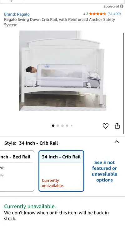 Swing Down Crib Rail 33”, View more