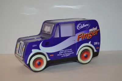 Vintage Cadbury Mini Fingers Delivery Van Shaped Tin Purple Empty Excellent Condition May be showing...
