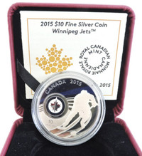 2015 Canadian $10 Dollar Fine Silver Winnipeg Jets Hockey Coin