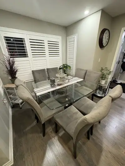 Modern Glass Dining Table Set (8 Chairs) – Excellent Condition, View more