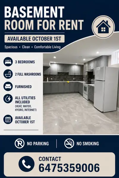 Basement room for rent. Available now.