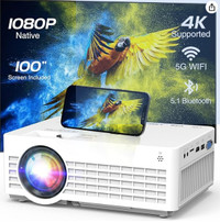 1080P Projector with 5G Wifi /Bluetooth, 15000L with 100" Screen