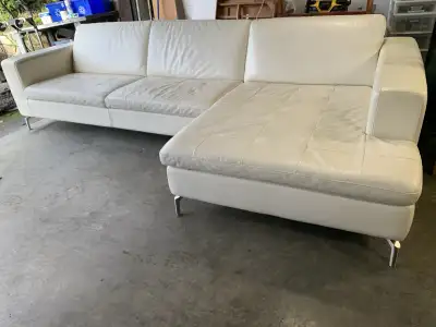 Natuzzi cream leather sectional sofa , View more