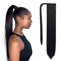 Clip in Ponytail Extension Wrap Around Straight- 28 in Black