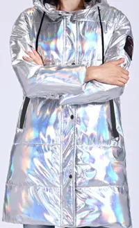 CEPRASK Winter Jacket Women Silver Holographic