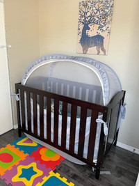 Dark Brown (Almost new) baby crib with protective tent/mattress!